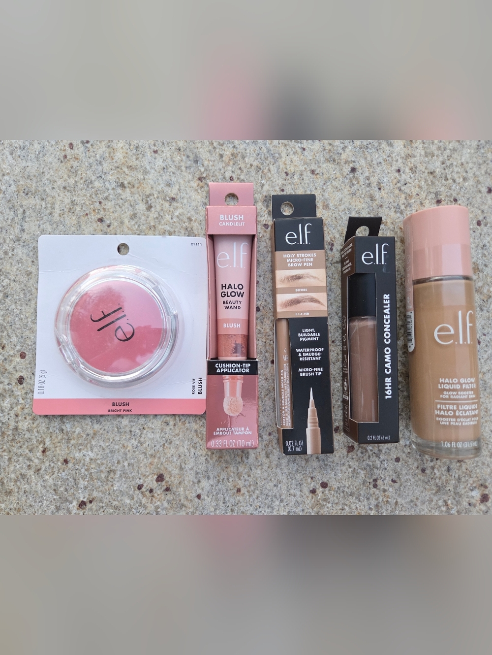 e.l.f. Cosmetics Makeup Bundle – Halo Glow, Camo Concealer, Blush & Brow Pen